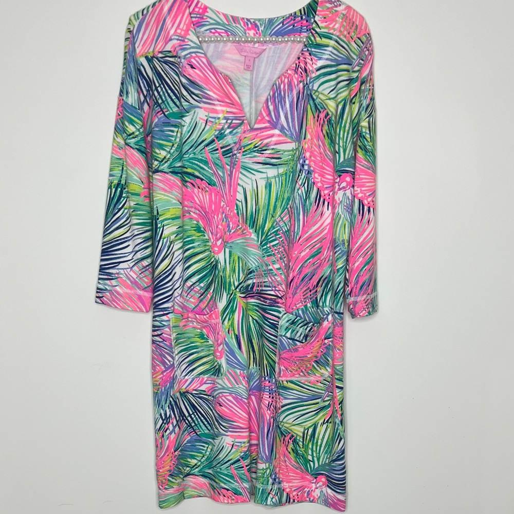 Lilly Pulitzer~ Vibrant Leaf Print 3/4 Sleeve Dress ~ Size Small